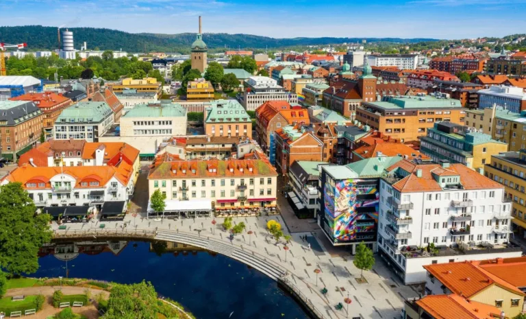 Borås ovanifrån med synliga markiser överallt.